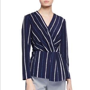 H Halston Long-Sleeve Pleated Surplice Knit Top